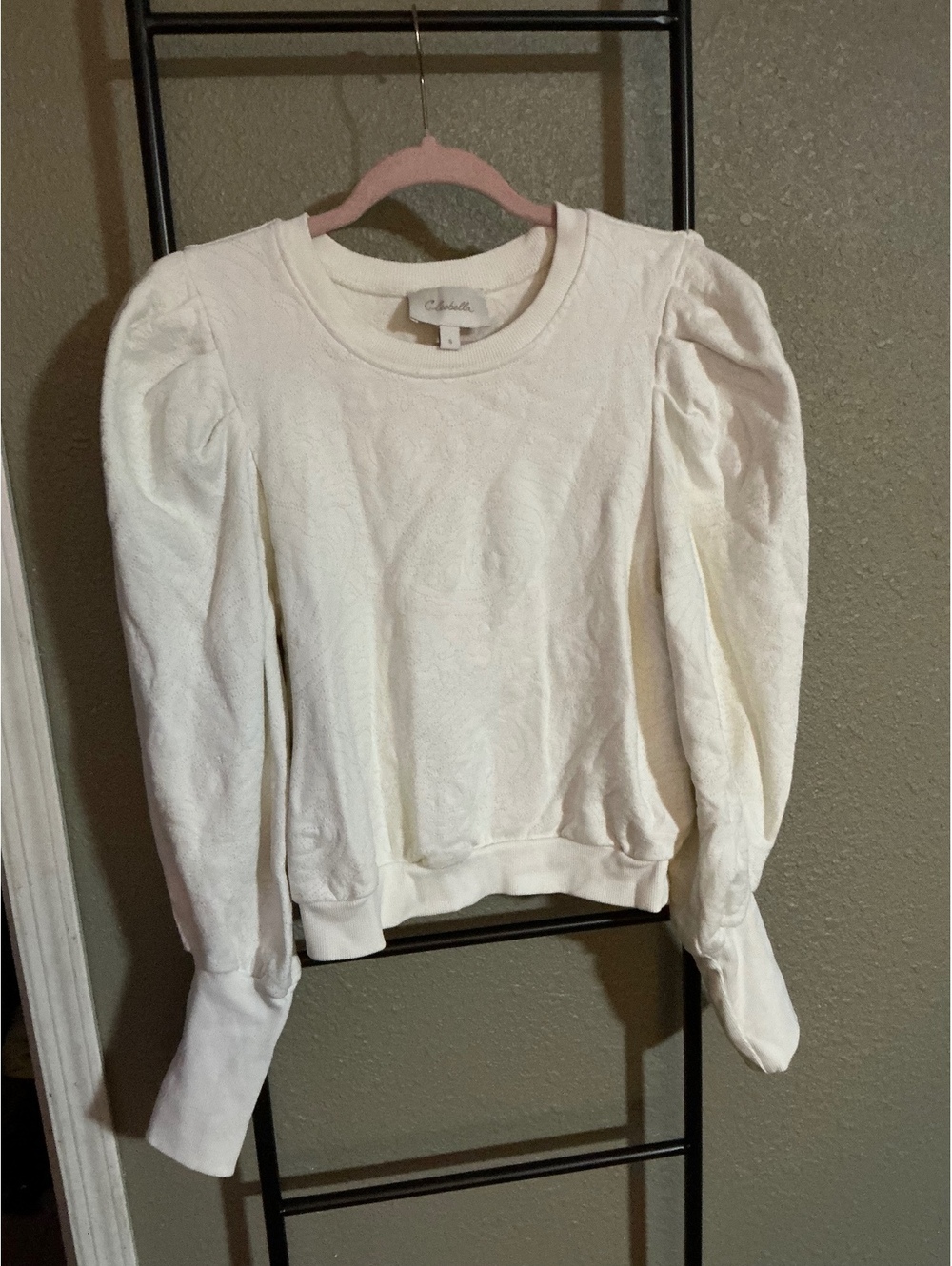 Cleobella Women's White Quilted Puff Sleeve Pullover Size Small